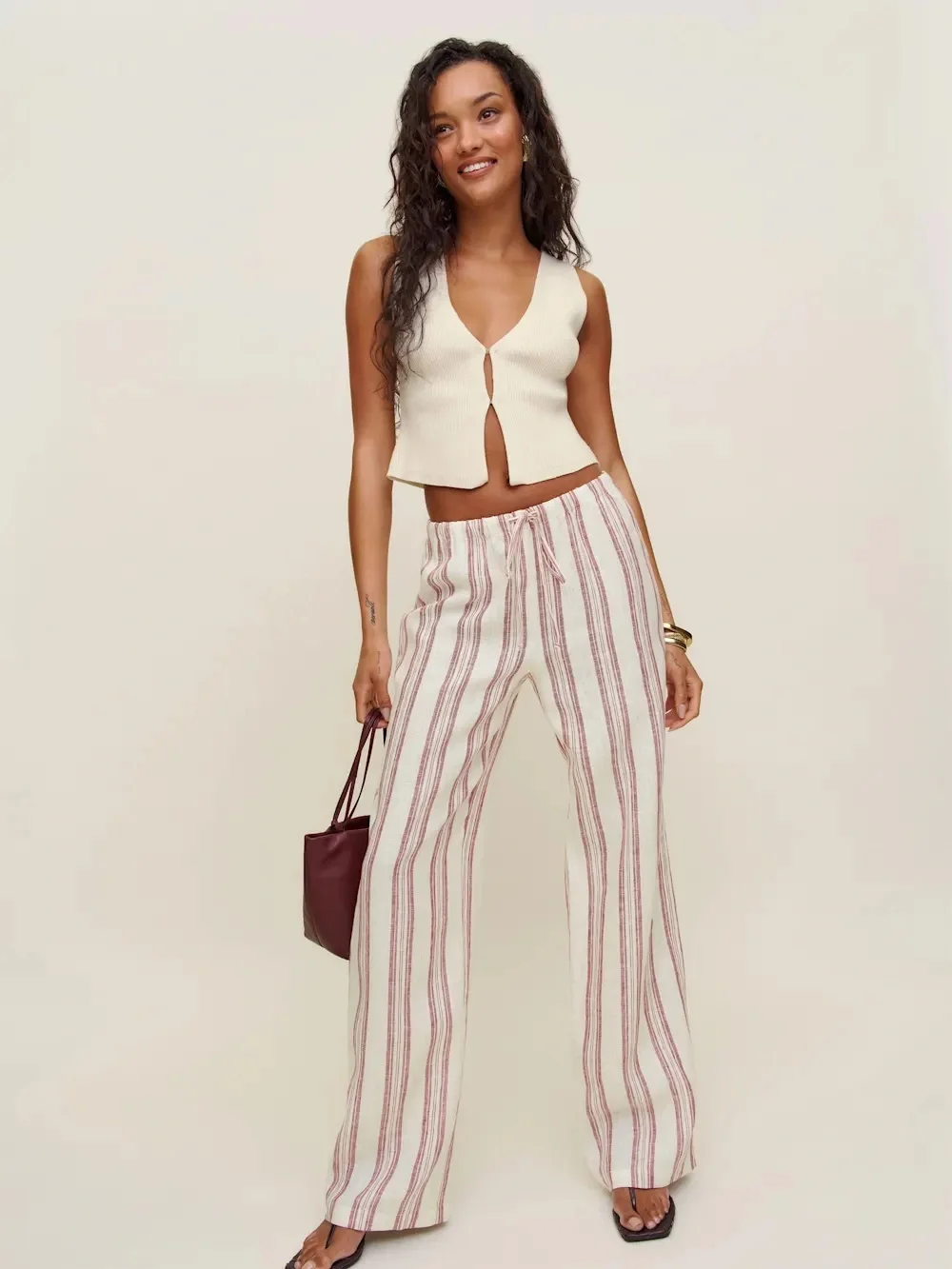 Reformation Petites Olina Linen Pant Red - Size SP